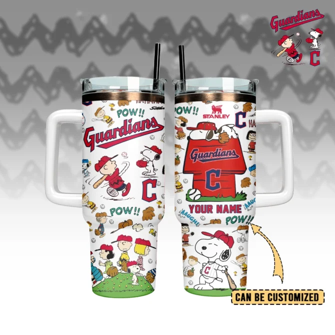 Cleveland Guardians X Peanuts Mlb Sports Custom Stanley Quencher 40Oz Stainless Steel Tumbler With Handle - Image 2