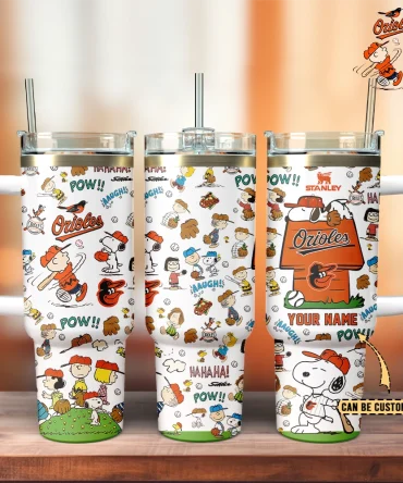 Baltimore Orioles X Peanuts Mlb Sports Custom Stanley Quencher 40Oz Stainless Steel Tumbler With Handle