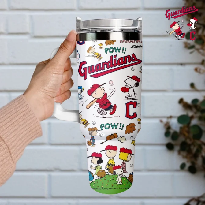 Cleveland Guardians X Peanuts Mlb Sports Custom Stanley Quencher 40Oz Stainless Steel Tumbler With Handle - Image 3