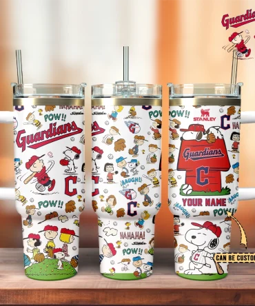 Cleveland Guardians X Peanuts Mlb Sports Custom Stanley Quencher 40Oz Stainless Steel Tumbler With Handle