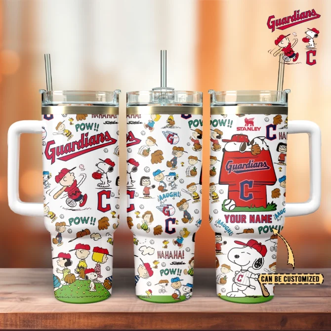 Cleveland Guardians X Peanuts Mlb Sports Custom Stanley Quencher 40Oz Stainless Steel Tumbler With Handle