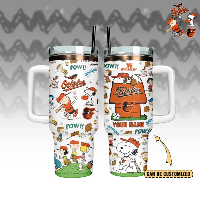 Baltimore Orioles X Peanuts Mlb Sports Custom Stanley Quencher 40Oz Stainless Steel Tumbler With Handle - Image 3
