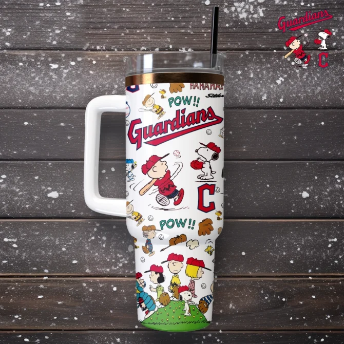 Cleveland Guardians X Peanuts Mlb Sports Custom Stanley Quencher 40Oz Stainless Steel Tumbler With Handle - Image 4