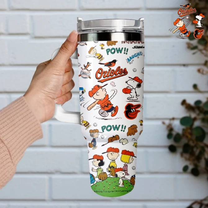 Baltimore Orioles X Peanuts Mlb Sports Custom Stanley Quencher 40Oz Stainless Steel Tumbler With Handle - Image 4