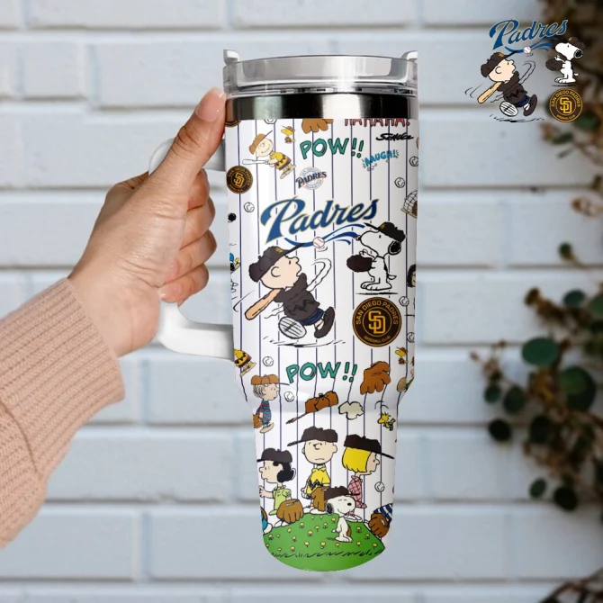 San Diego Padres X Peanuts Mlb Custom Stanley Quencher 40Oz Stainless Steel Tumbler With Handle - Image 4