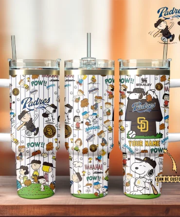 San Diego Padres X Peanuts Mlb Custom Stanley Quencher 40Oz Stainless Steel Tumbler With Handle