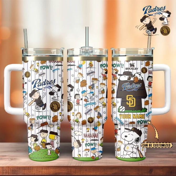San Diego Padres X Peanuts Mlb Custom Stanley Quencher 40Oz Stainless Steel Tumbler With Handle