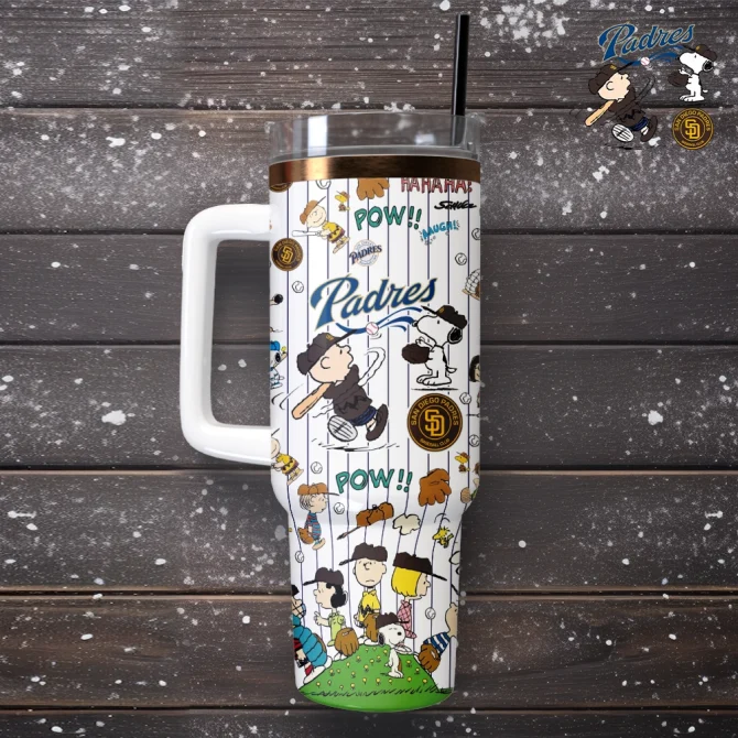 San Diego Padres X Peanuts Mlb Custom Stanley Quencher 40Oz Stainless Steel Tumbler With Handle - Image 2