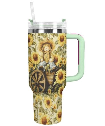 Scarecrow Sunflower Custom Stanley Quencher 40Oz Stainless Steel Tumbler With Handle
