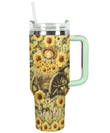 Scarecrow Sunflower Custom Stanley Quencher 40Oz Stainless Steel Tumbler With Handle