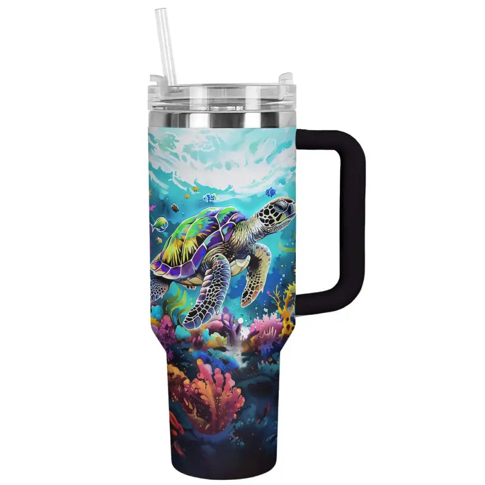 Sea Turtle Custom Stanley Quencher 40Oz Stainless Steel Tumbler With Handle - Image 2