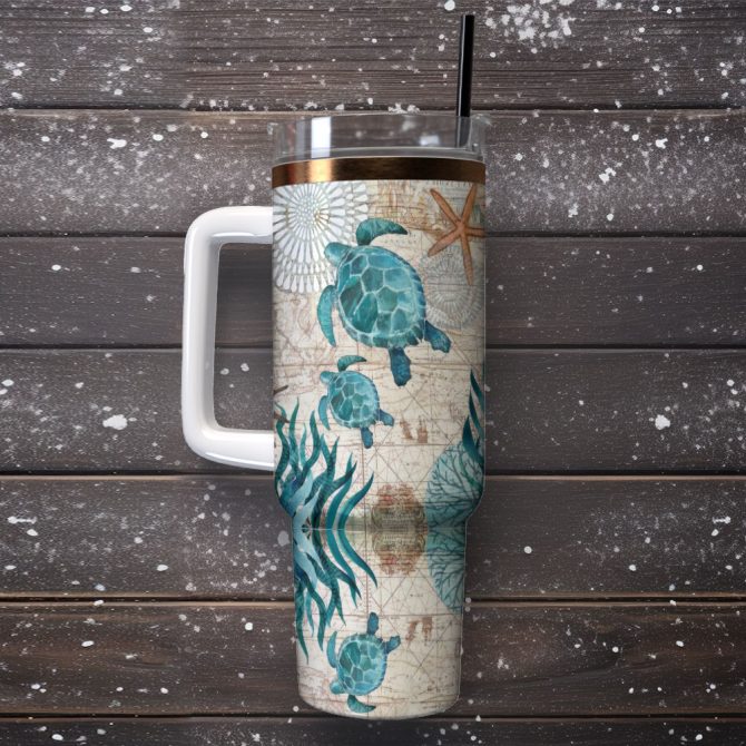 Sea Turtle Custom Stanley Quencher 40Oz Stainless Steel Tumbler With Handle - Image 2