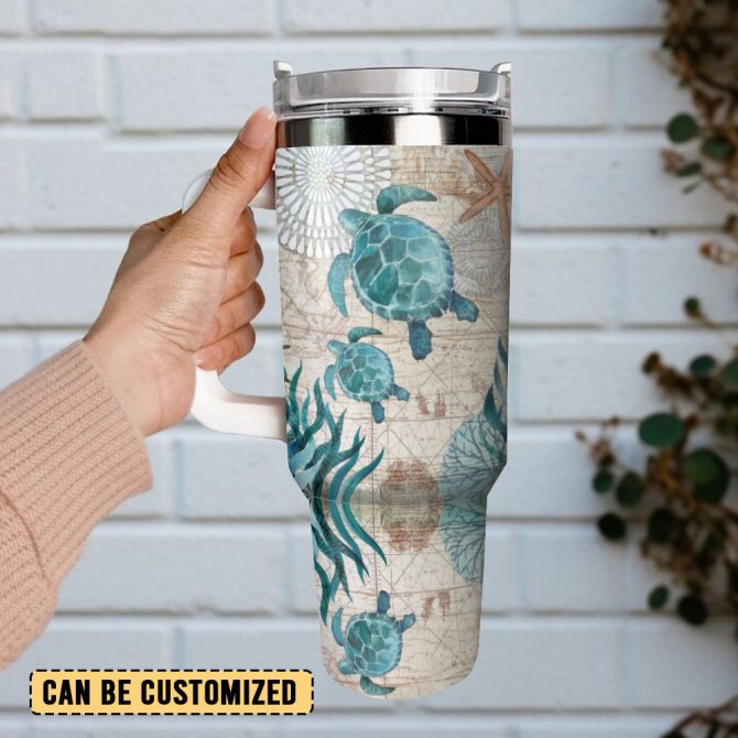 Sea Turtle Custom Stanley Quencher 40Oz Stainless Steel Tumbler With Handle - Image 3