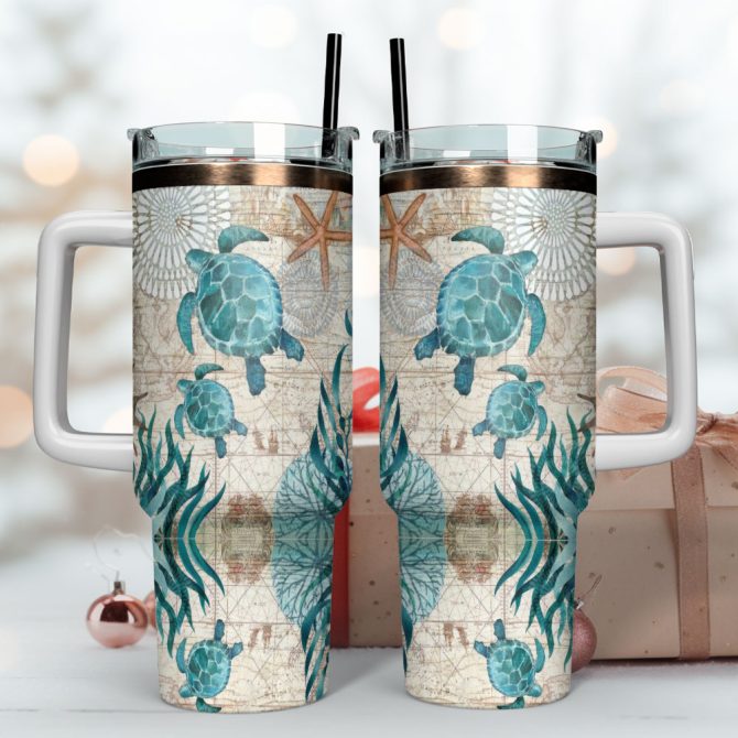 Sea Turtle Custom Stanley Quencher 40Oz Stainless Steel Tumbler With Handle - Image 4
