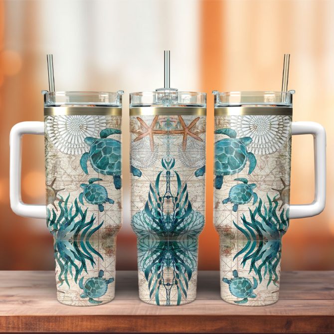 Sea Turtle Custom Stanley Quencher 40Oz Stainless Steel Tumbler With Handle