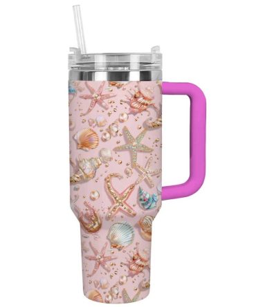 Seashell Custom Stanley Quencher 40Oz Stainless Steel Tumbler With Handle