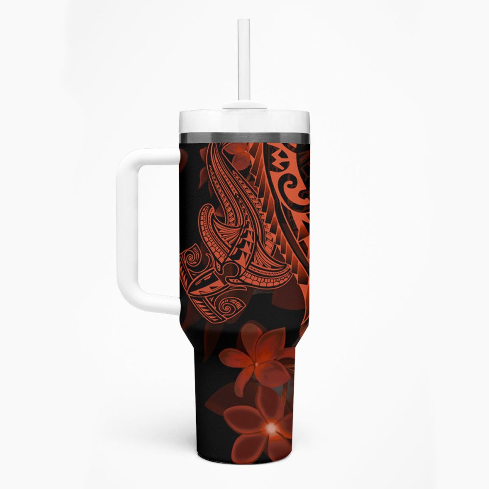 Shark Tattoo And Plumeria Custom Stanley Quencher 40Oz Stainless Steel Tumbler - Image 2