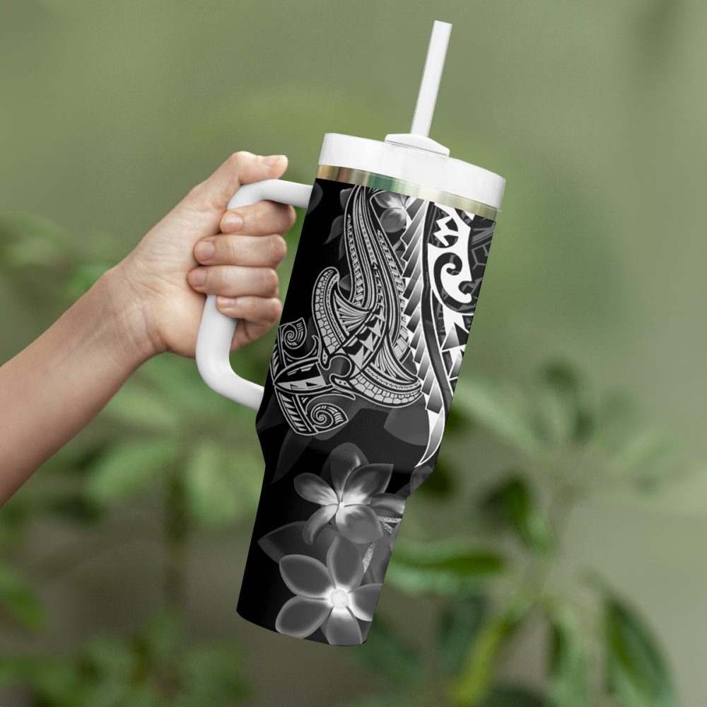 Shark Tattoo And Plumeria Custom Stanley Quencher 40Oz Stainless Steel Tumbler - Image 4