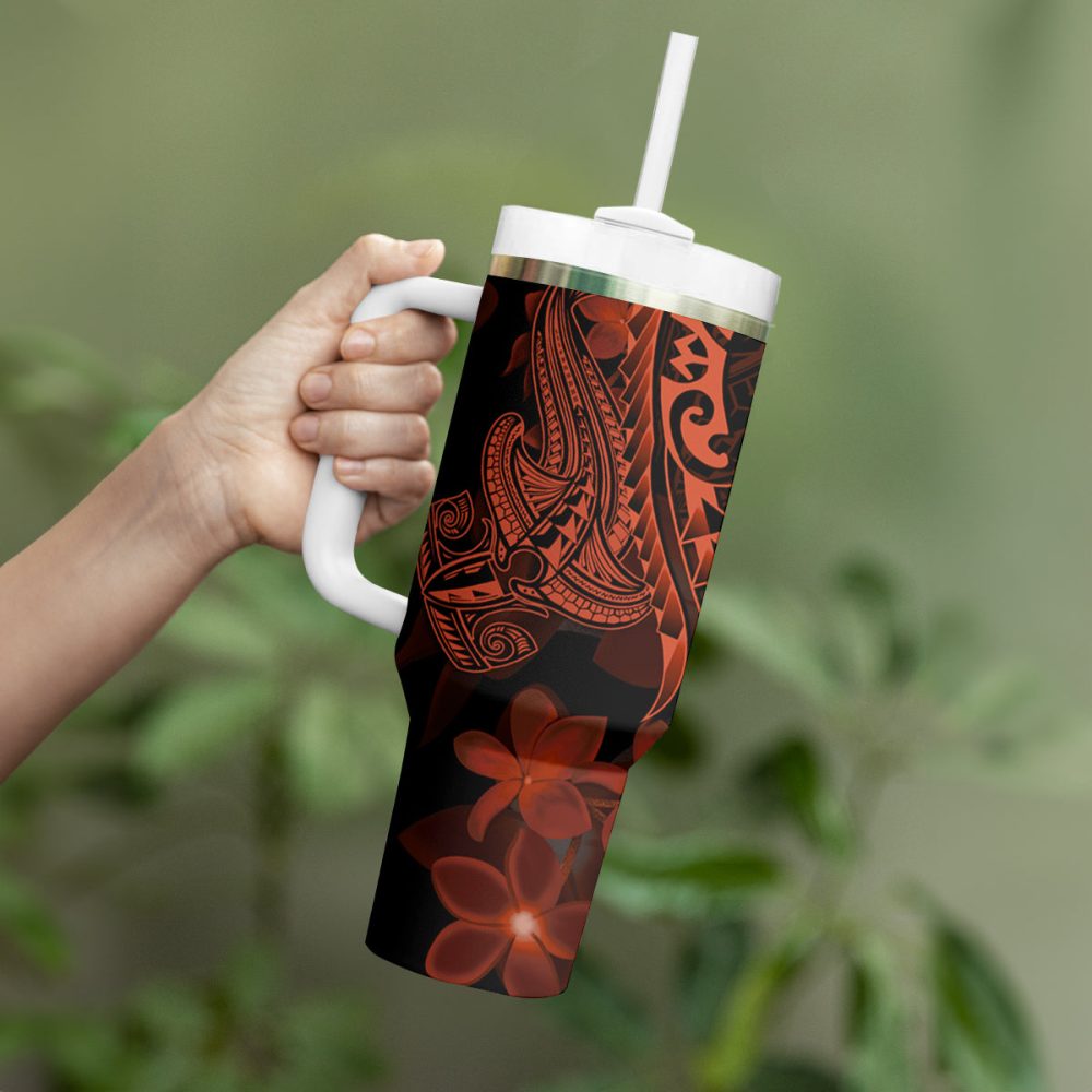 Shark Tattoo And Plumeria Custom Stanley Quencher 40Oz Stainless Steel Tumbler - Image 4