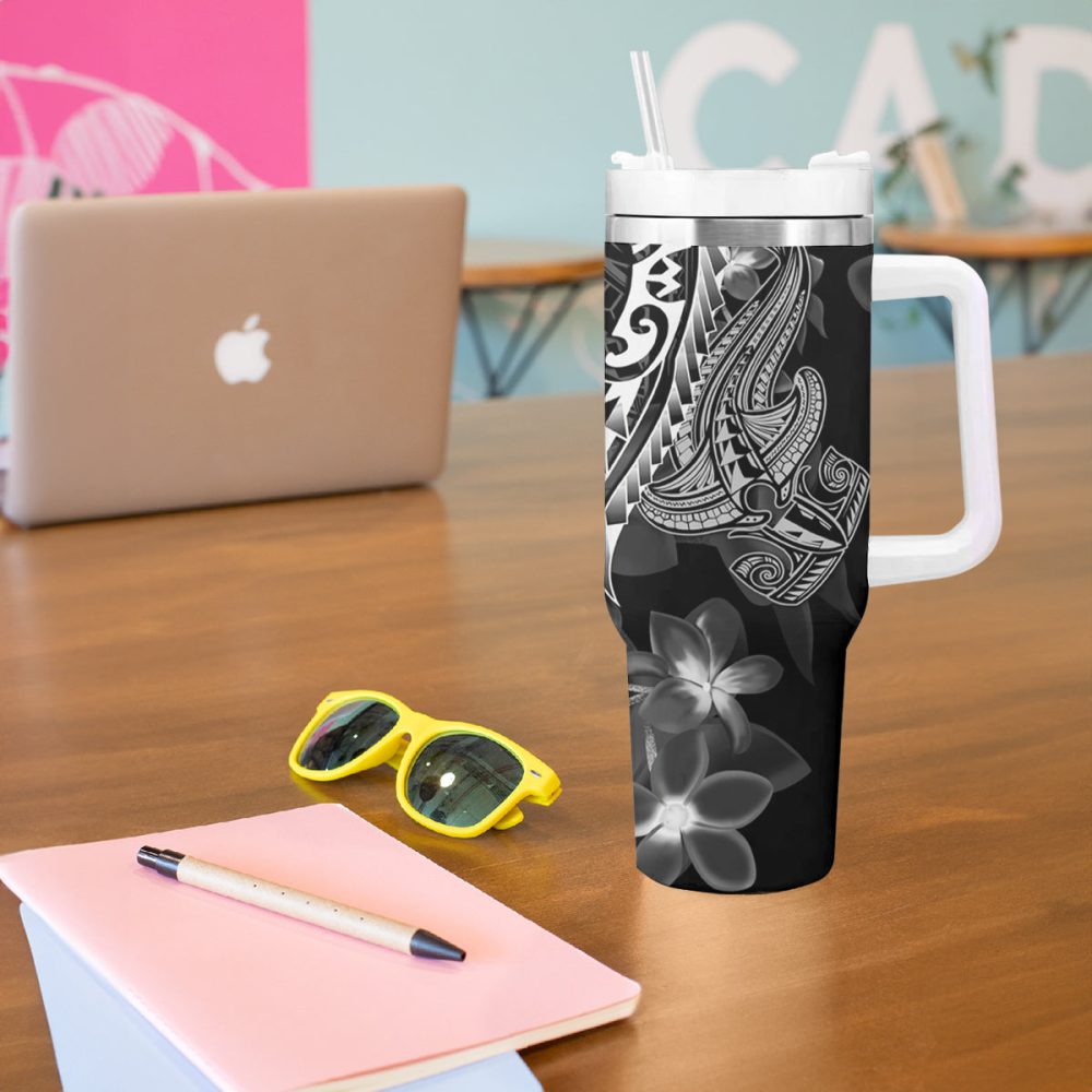 Shark Tattoo And Plumeria Custom Stanley Quencher 40Oz Stainless Steel Tumbler - Image 6