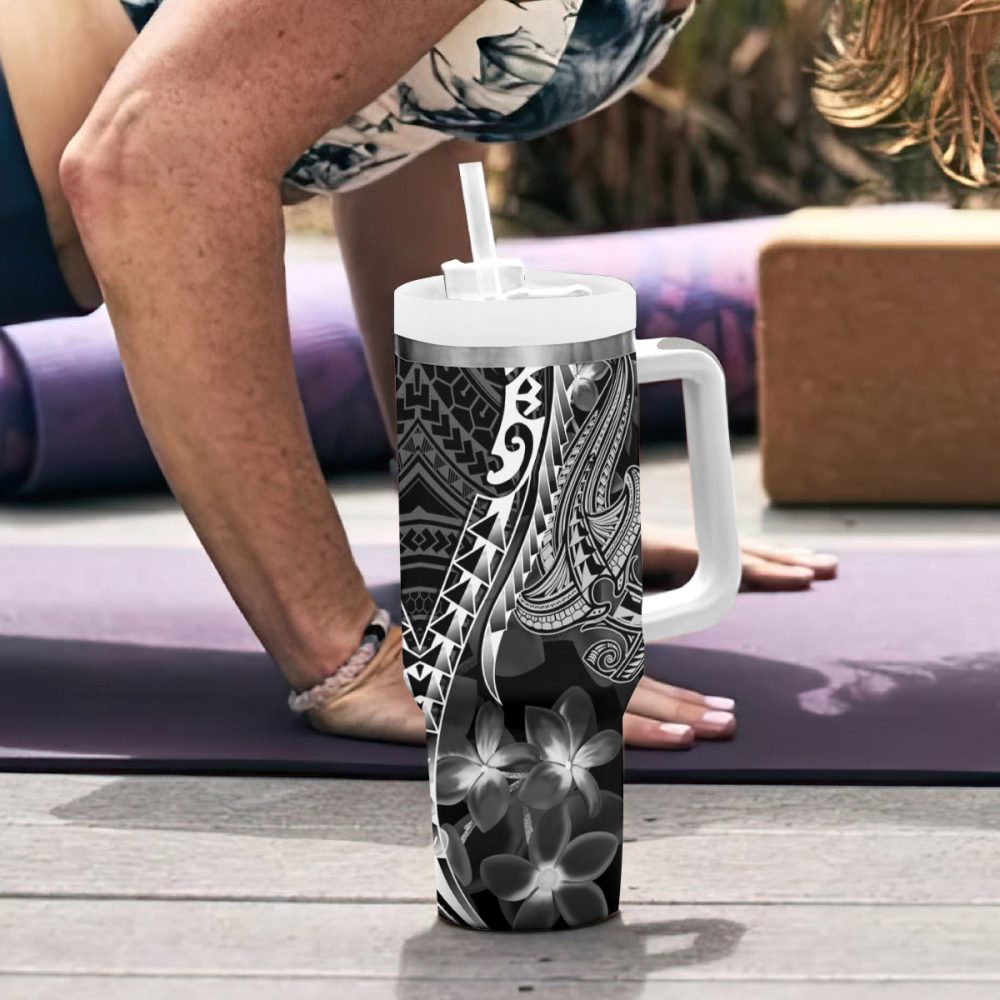 Shark Tattoo And Plumeria Custom Stanley Quencher 40Oz Stainless Steel Tumbler - Image 7