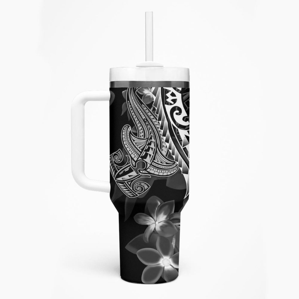 Shark Tattoo And Plumeria Custom Stanley Quencher 40Oz Stainless Steel Tumbler - Image 2