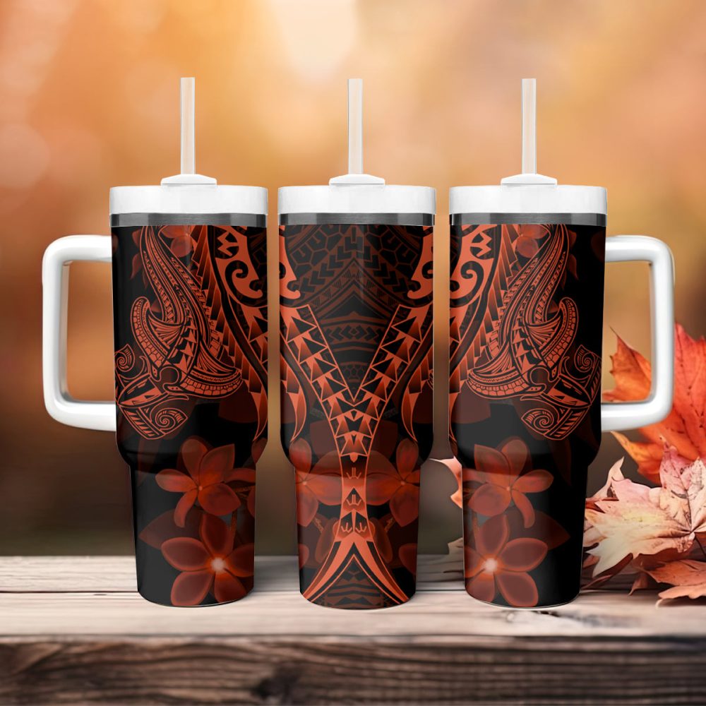 Shark Tattoo And Plumeria Custom Stanley Quencher 40Oz Stainless Steel Tumbler - Image 5