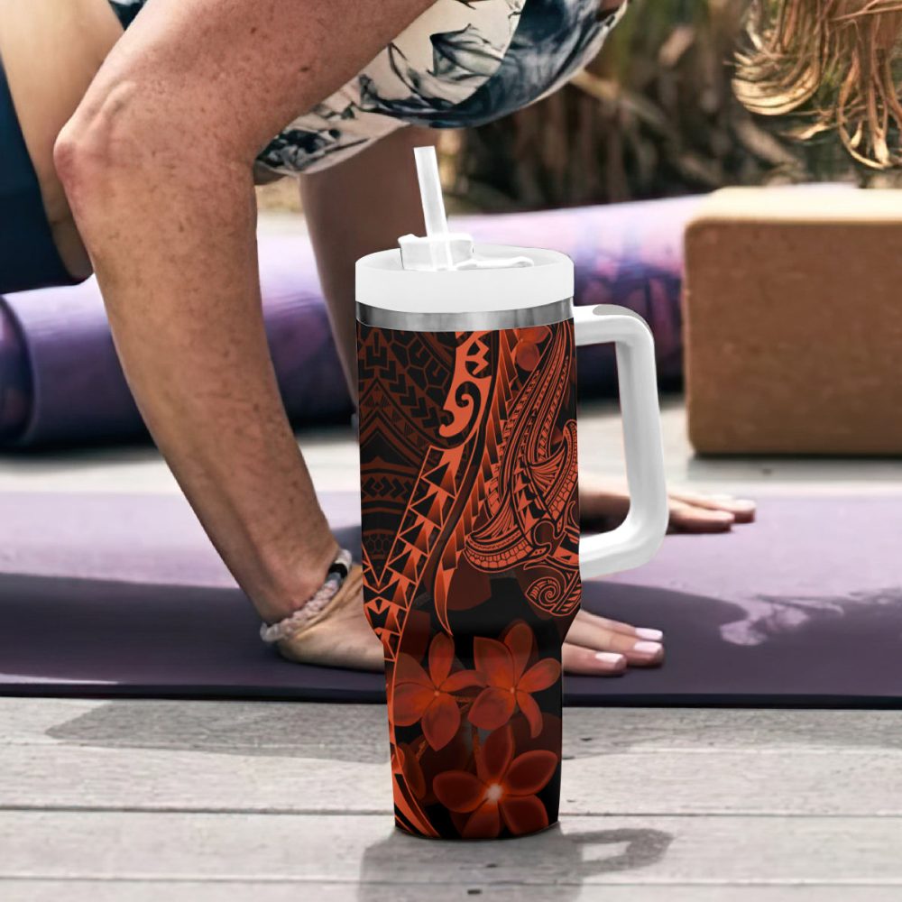 Shark Tattoo And Plumeria Custom Stanley Quencher 40Oz Stainless Steel Tumbler - Image 7