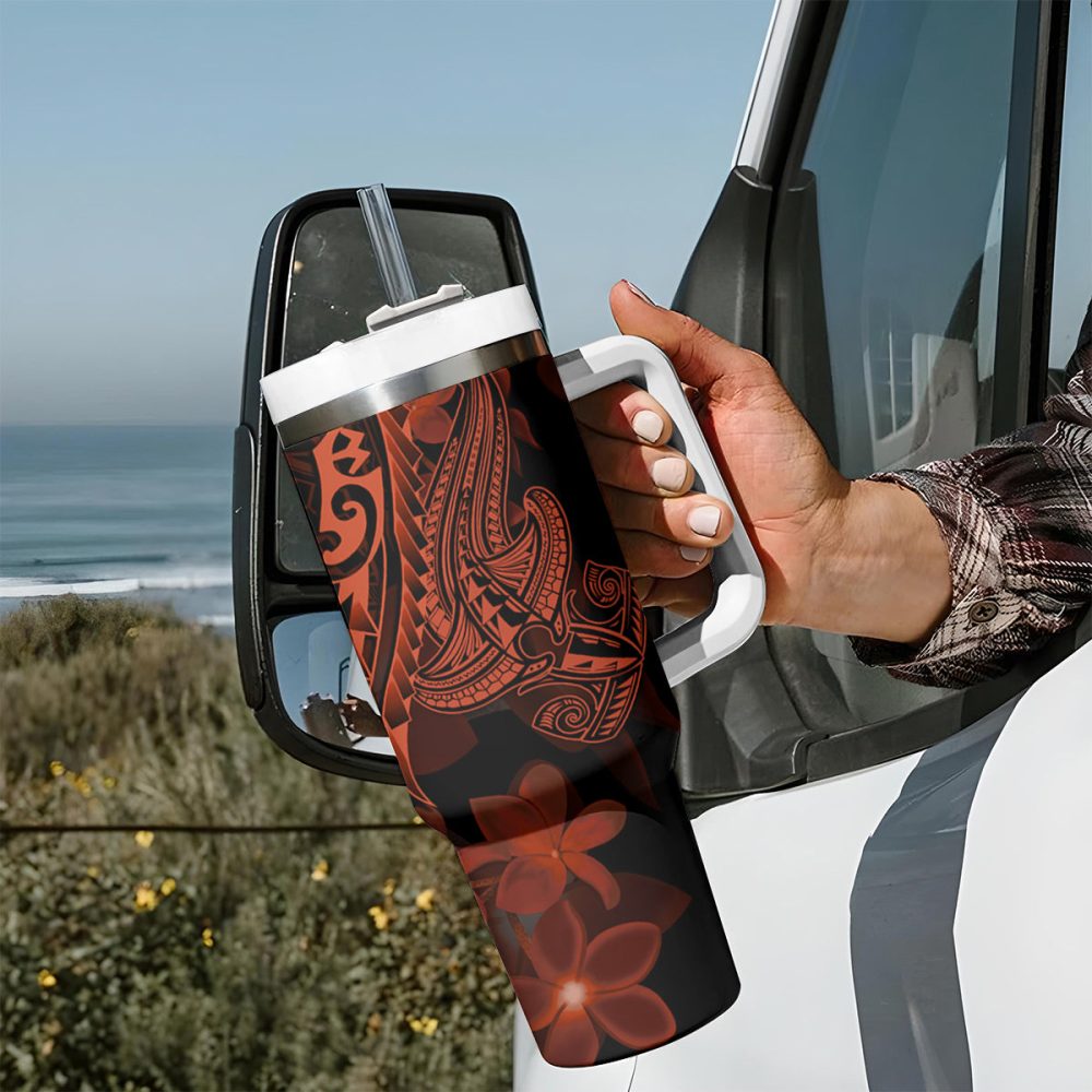 Shark Tattoo And Plumeria Custom Stanley Quencher 40Oz Stainless Steel Tumbler - Image 8