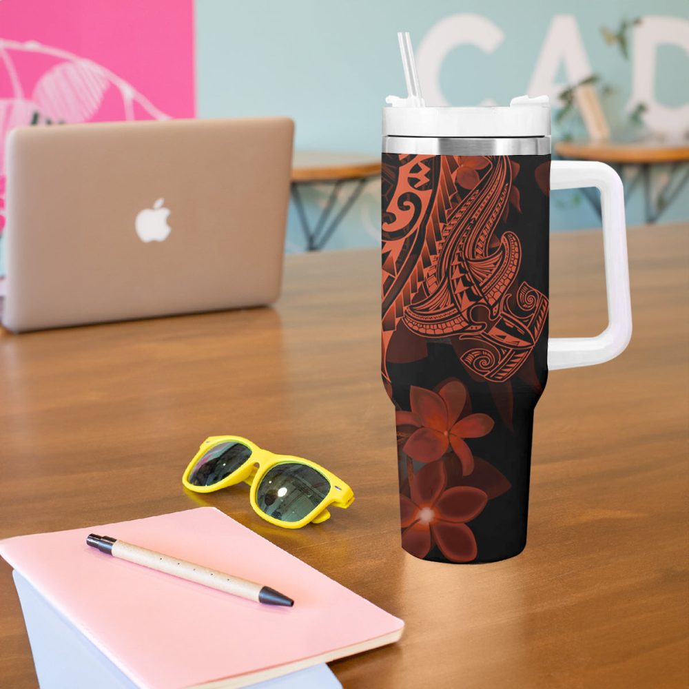 Shark Tattoo And Plumeria Custom Stanley Quencher 40Oz Stainless Steel Tumbler - Image 6