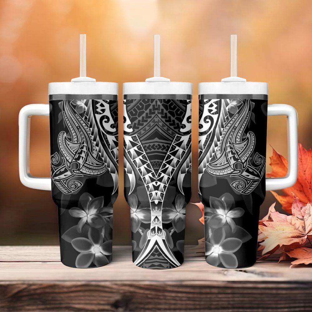 Shark Tattoo And Plumeria Custom Stanley Quencher 40Oz Stainless Steel Tumbler - Image 5