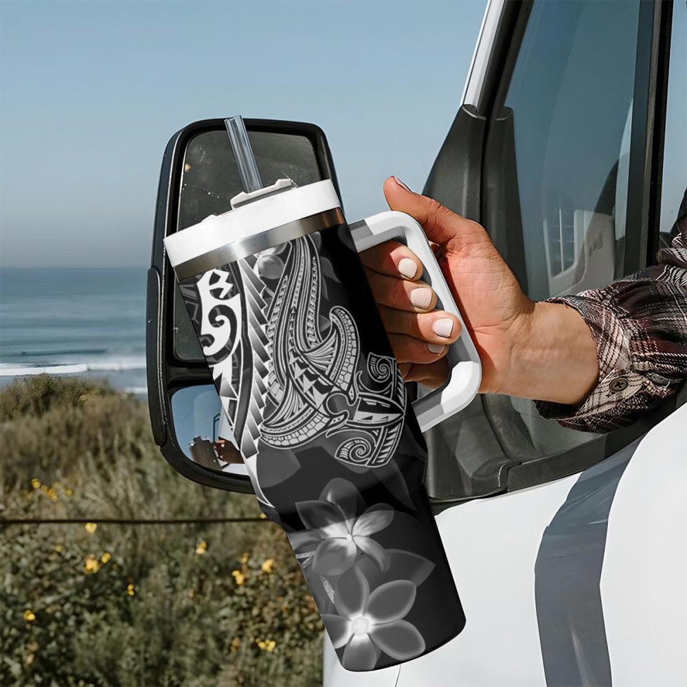 Shark Tattoo And Plumeria Custom Stanley Quencher 40Oz Stainless Steel Tumbler - Image 8