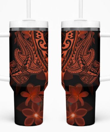 Shark Tattoo And Plumeria Custom Stanley Quencher 40Oz Stainless Steel Tumbler