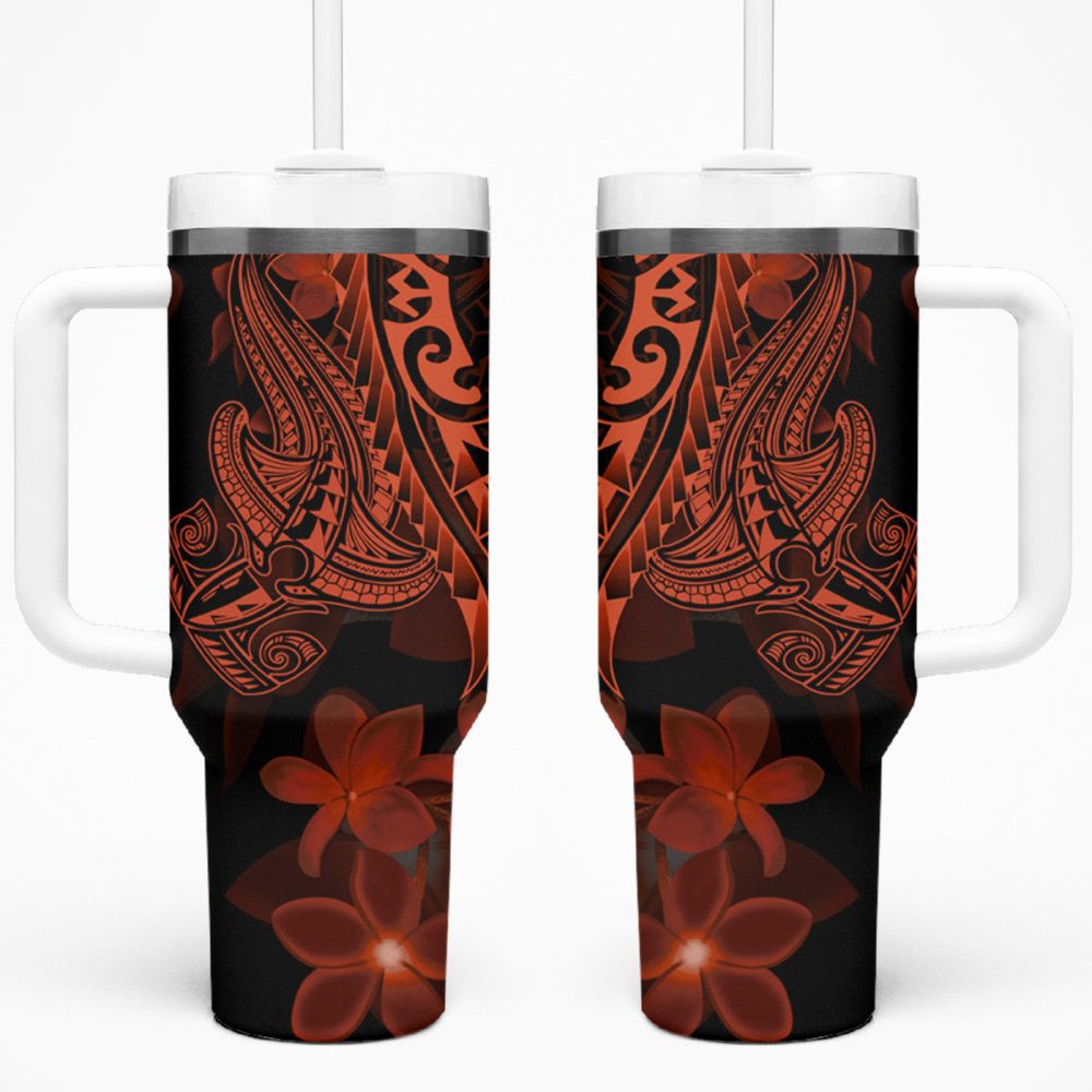 Shark Tattoo And Plumeria Custom Stanley Quencher 40Oz Stainless Steel Tumbler