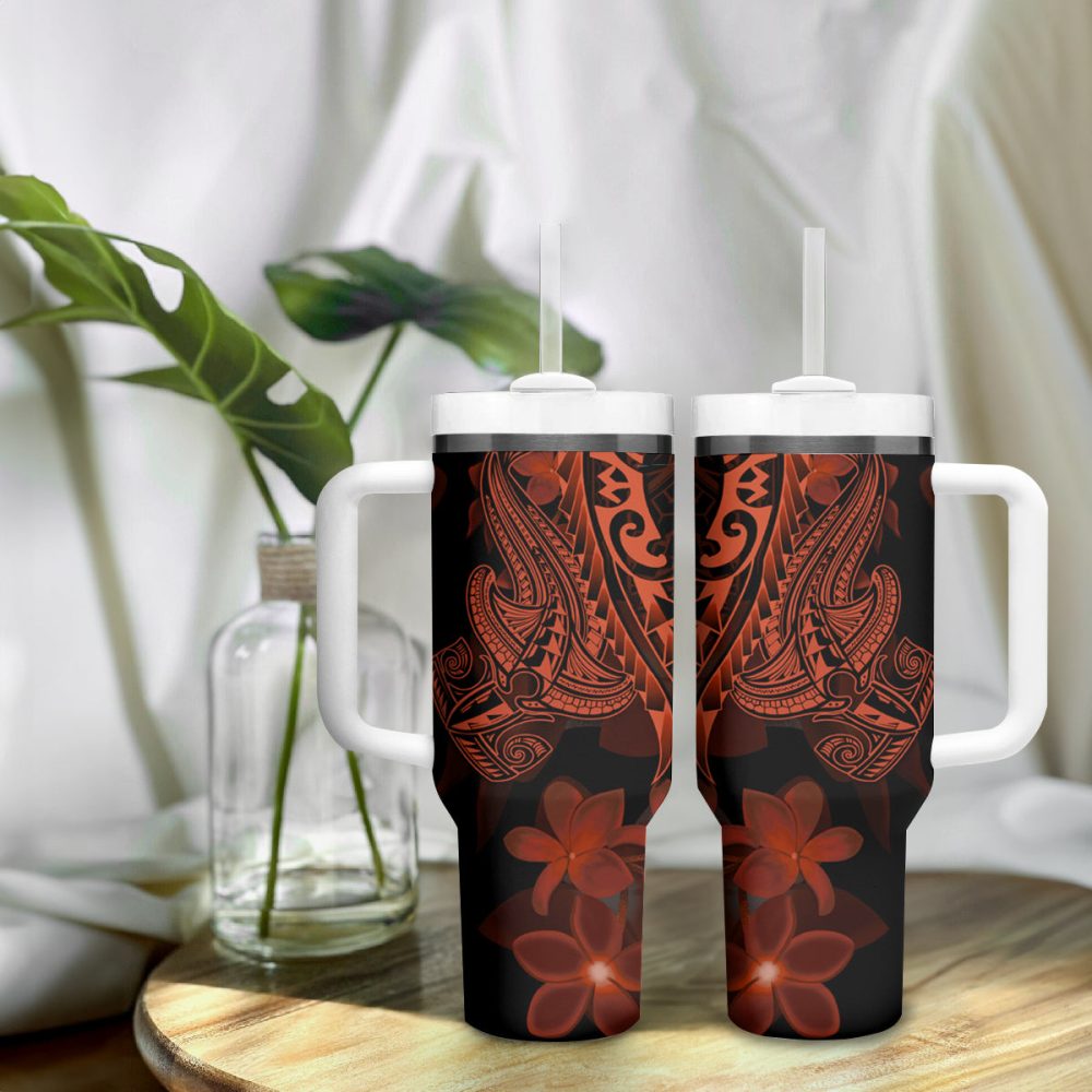Shark Tattoo And Plumeria Custom Stanley Quencher 40Oz Stainless Steel Tumbler - Image 10