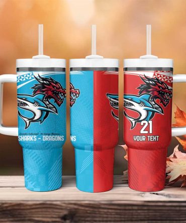 Sharks-Dragons Rugby With Sporty Style Custom Stanley Quencher 40Oz Stainless Steel Tumbler With Handle