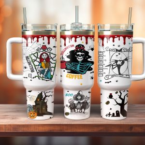 Skellington Coffee The Nightmare Before Christmas Cartoon Custom Stanley Quencher 40Oz Stainless Steel Tumbler With Handle