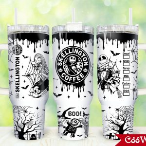 Skellington Coffee The Nightmare Before Christmas Cartoon Custom Stanley Quencher 40Oz Stainless Steel Tumbler With Handle