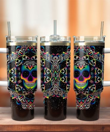 Skull Colorful Custom Stanley Quencher 40Oz Stainless Steel Tumbler With Handle