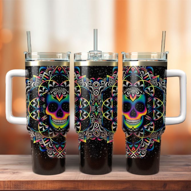Skull Colorful Custom Stanley Quencher 40Oz Stainless Steel Tumbler With Handle
