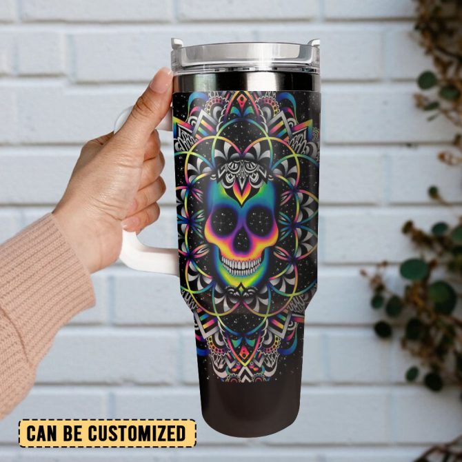 Skull Colorful Custom Stanley Quencher 40Oz Stainless Steel Tumbler With Handle - Image 3