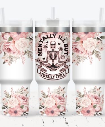 Skull Flower Custom Stanley Quencher 40Oz Stainless Steel Tumbler With Handle