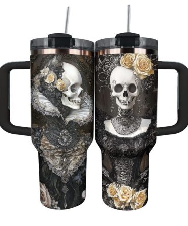 Skull With Flower Custom Stanley Quencher 40Oz Stainless Steel Tumbler With Handle
