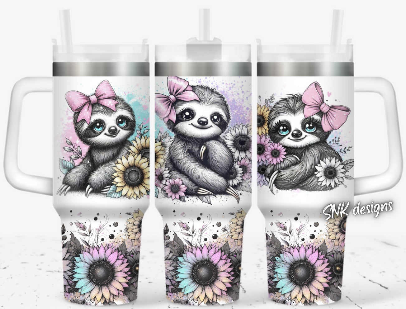 Sloth Flower Custom Stanley Quencher 40Oz Stainless Steel Tumbler With Handle