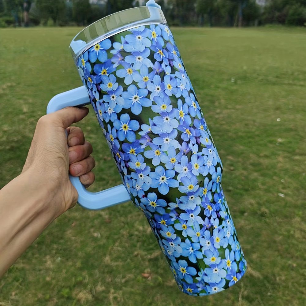 Small Flower Custom Stanley Quencher 40Oz Stainless Steel Tumbler With Handle