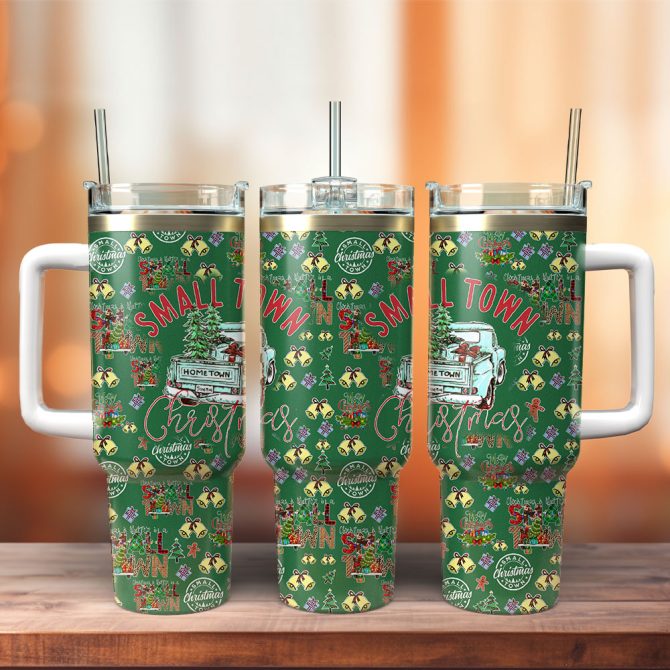 Small Town Christmas Custom Stanley Quencher 40Oz Stainless Steel Tumbler With Handle