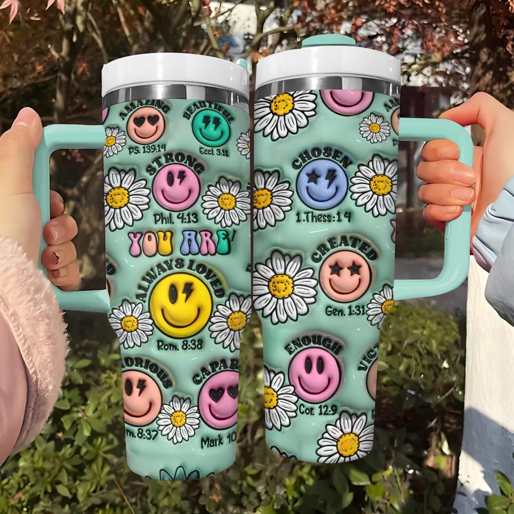 Smile Flower Custom Stanley Quencher 40Oz Stainless Steel Tumbler With Handle