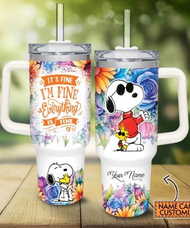 Snoopy Peanuts Cartoon Custom Stanley Quencher 40Oz Stainless Steel Tumbler With Handle
