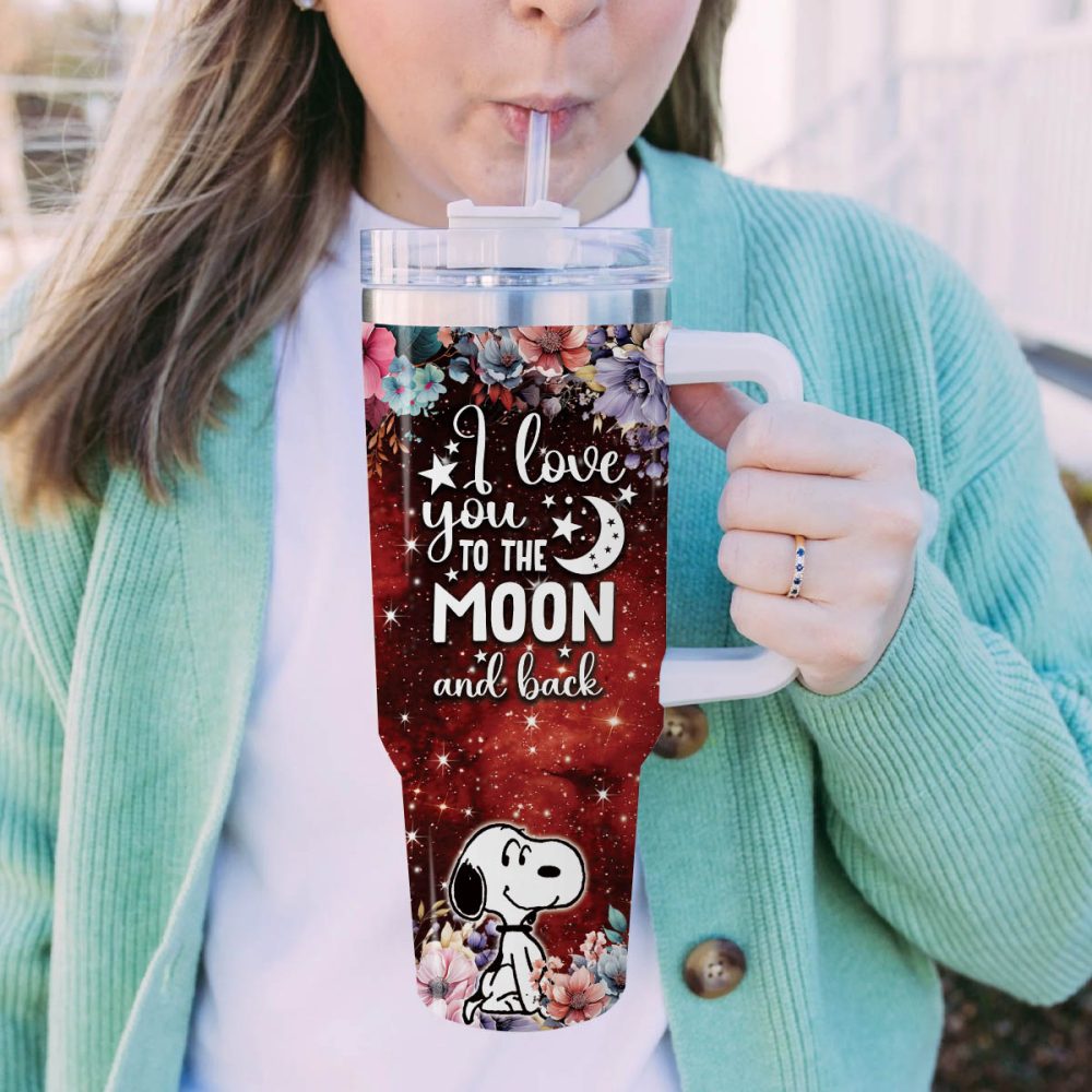 Snoopy Peanuts Cartoon Custom Stanley Quencher 40Oz Stainless Steel Tumbler With Handle - Image 5