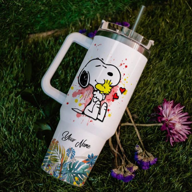 Snoopy Peanuts Cartoon Custom Stanley Quencher 40Oz Stainless Steel Tumbler With Handle - Image 6